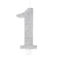 CANDELINA NUMERO 1 BIO ARGENTO GLITTER 9,5 CM
