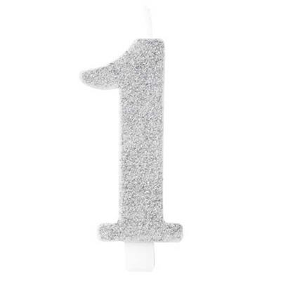 CANDELINA NUMERO 1 BIO ARGENTO GLITTER 9,5 CM