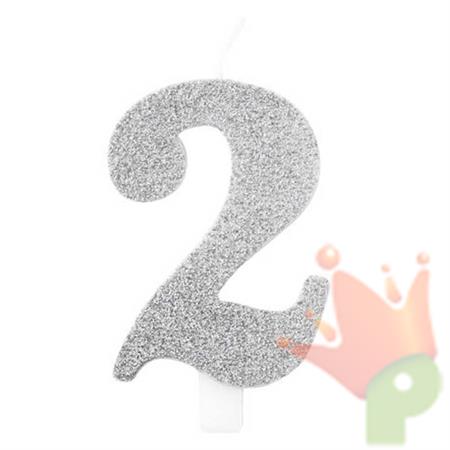 CANDELINA NUMERO 2 BIO ARGENTO GLITTER 9,5 CM