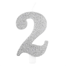 CANDELINA NUMERO 2 BIO ARGENTO GLITTER 9,5 CM