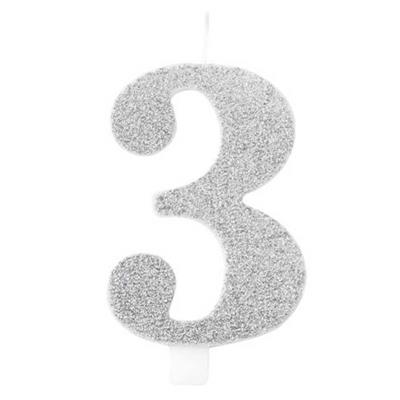 CANDELINA NUMERO 3 BIO ARGENTO GLITTER 9,5 CM