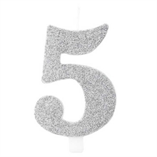 CANDELINA NUMERO 5 BIO ARGENTO GLITTER 9,5 CM