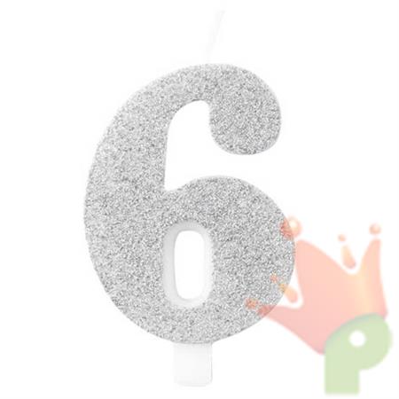 CANDELINA NUMERO 6 BIO ARGENTO GLITTER 9,5 CM