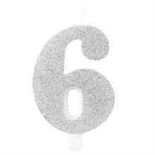 CANDELINA NUMERO 6 BIO ARGENTO GLITTER 9,5 CM