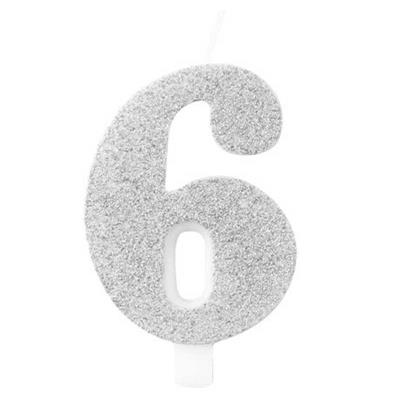 CANDELINA NUMERO 6 BIO ARGENTO GLITTER 9,5 CM
