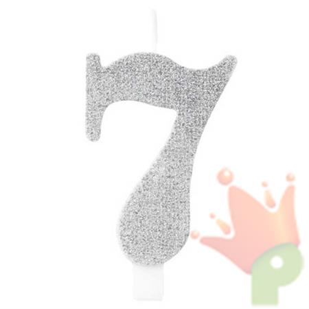 CANDELINA NUMERO 7 BIO ARGENTO GLITTER 9,5 CM