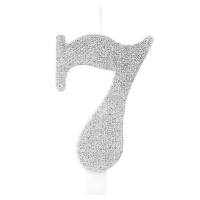 CANDELINA NUMERO 7 BIO ARGENTO GLITTER 9,5 CM