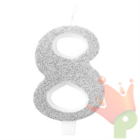 CANDELINA NUMERO 8 BIO ARGENTO GLITTER 9,5 CM
