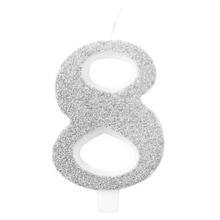 CANDELINA NUMERO 8 BIO ARGENTO GLITTER 9,5 CM