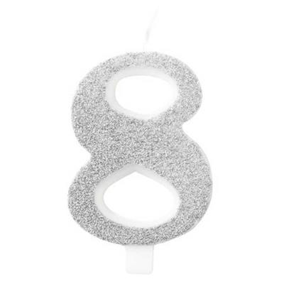 CANDELINA NUMERO 8 BIO ARGENTO GLITTER 9,5 CM