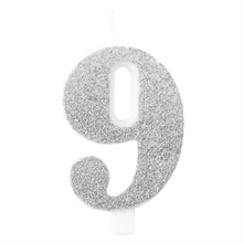 CANDELINA NUMERO 9 BIO ARGENTO GLITTER 9,5 CM