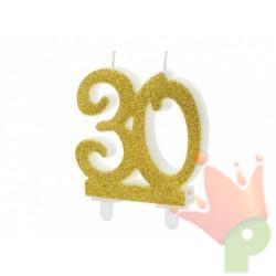 CANDELINA NUMERO 30 ORO GLITTER 7,5 CM