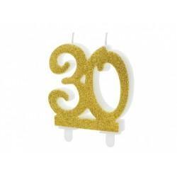 CANDELINA NUMERO 30 ORO GLITTER 7,5 CM