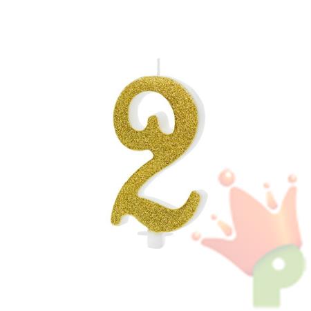 CANDELINA NUMERO 2 GLITTER ORO 10 CM