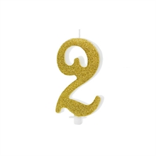 CANDELINA NUMERO 2 GLITTER ORO 10 CM