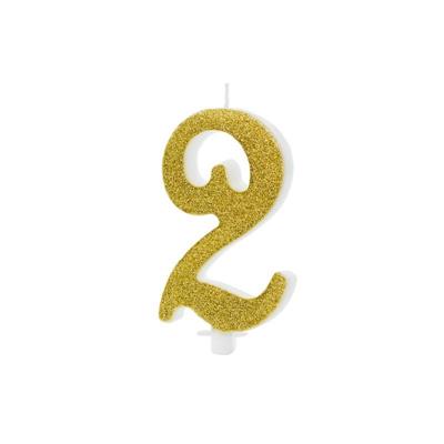 CANDELINA NUMERO 2 GLITTER ORO 10 CM