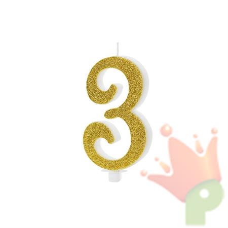 CANDELINA NUMERO 3 GLITTER ORO 10 CM