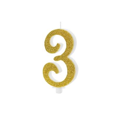 CANDELINA NUMERO 3 GLITTER ORO 10 CM