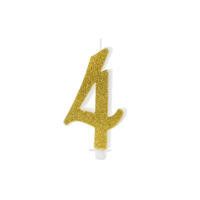 CANDELINA NUMERO 4 GLITTER ORO 10 CM