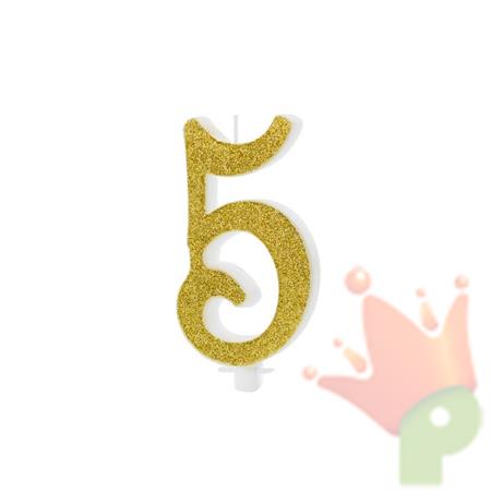 CANDELINA NUMERO 5 GLITTER ORO 10 CM