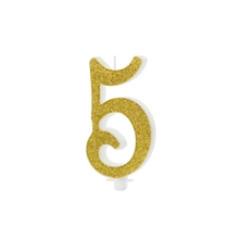 CANDELINA NUMERO 5 GLITTER ORO 10 CM