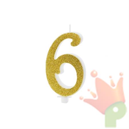 CANDELINA NUMERO 6 GLITTER ORO 10 CM