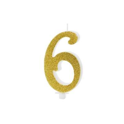 CANDELINA NUMERO 6 GLITTER ORO 10 CM