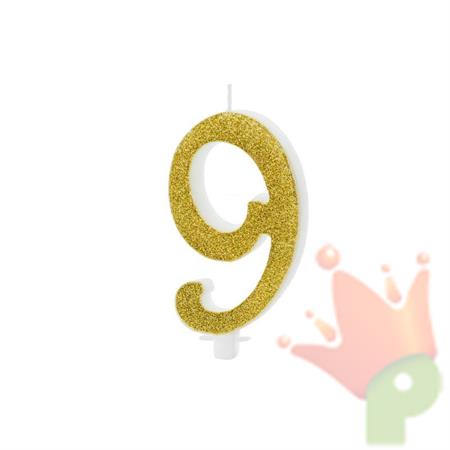 CANDELINA NUMERO 9 ORO GLITTER 10 CM