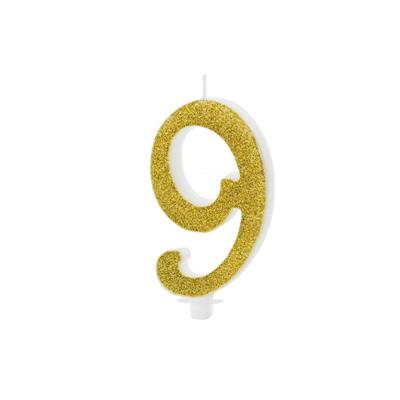 CANDELINA NUMERO 9 ORO GLITTER 10 CM