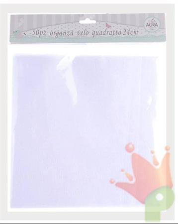 VELO ORGANZA QUADRATO BIANCO 24CM 50PZ