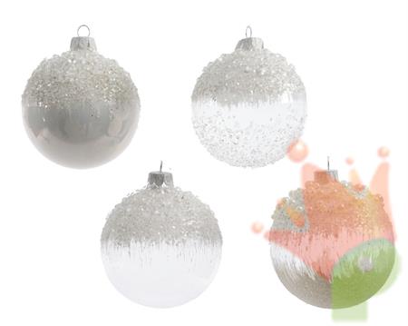 PALLINA NATALIZIA IN VETRO CON DECORO BIANCO 8CM