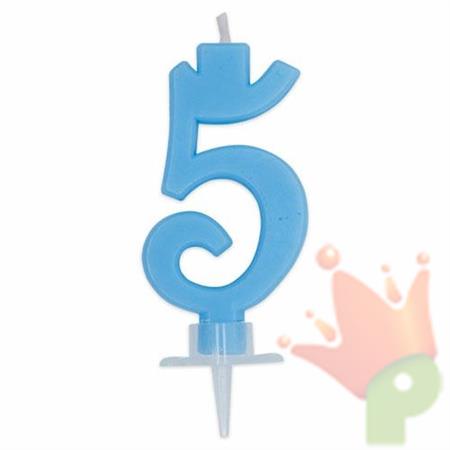 CANDELINA NUMERO 5 CERA ITALIC CELESTE 7CM