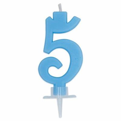 CANDELINA NUMERO 5 CERA ITALIC CELESTE 7CM