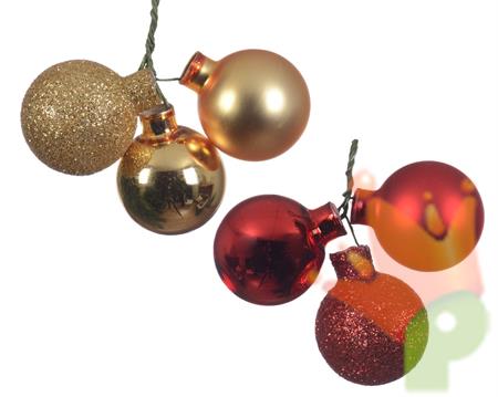 PALLINE DI NATALE A GRAPPOLO ROSSO ORO 3 PZ