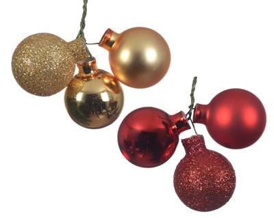 PALLINE DI NATALE A GRAPPOLO ROSSO ORO 3 PZ