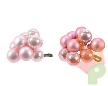 PALLINE DI NATALE A GRAPPOLO ROSA 10 PZ