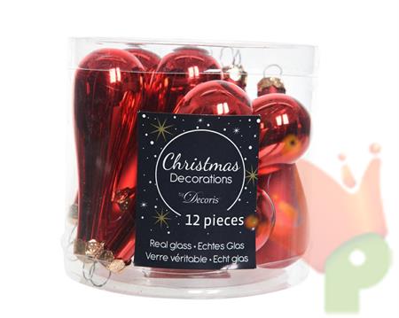 PALLINE NATALIZIE GOCCIA VETRO ROSSO 2,7X2,7X7,5 12 PZ