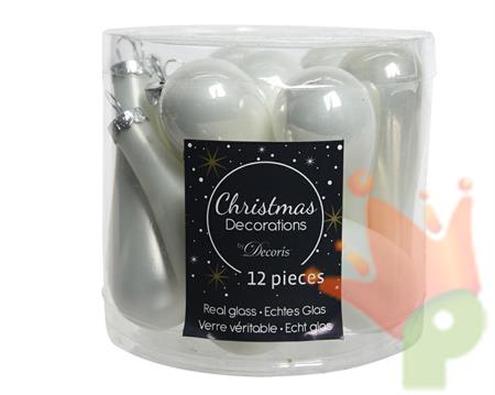 PALLINE NATALIZIE GOCCIA VETRO BIANCO 2,7X2,7X7,5 BOX DA 12 PZ