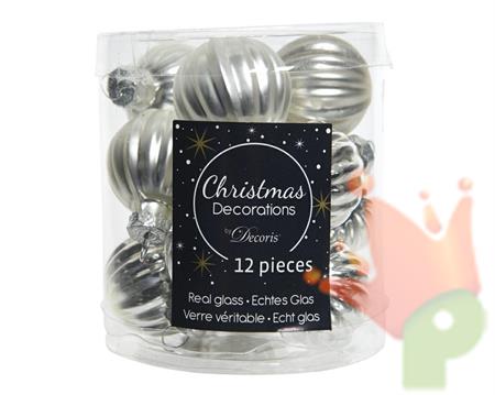 PALLINE NATALIZIE ARGENTO IN VETRO DIA 3CM BOX DA 12 PZ