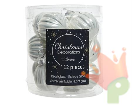 PALLINE NATALIZIE BIANCO PERLA IN VETRO DIA 3CM BOX DA 12 PZ