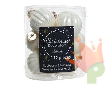 PALLINE NATALIZIE BIANCO LANA IN VETRO DIA 3CM BOX DA 12 PZ