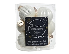 PALLINE NATALIZIE BIANCO LANA IN VETRO DIA 3CM BOX DA 12 PZ
