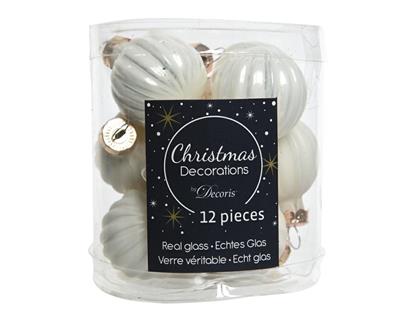 PALLINE NATALIZIE BIANCO LANA IN VETRO DIA 3CM BOX DA 12 PZ