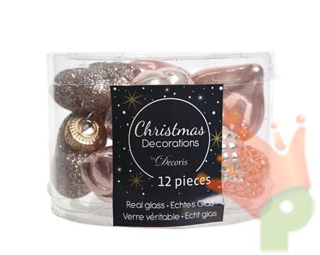 PALLINE NATALIZIE 4 FIGURE ROSA VETRO BOX DA 12 PZ