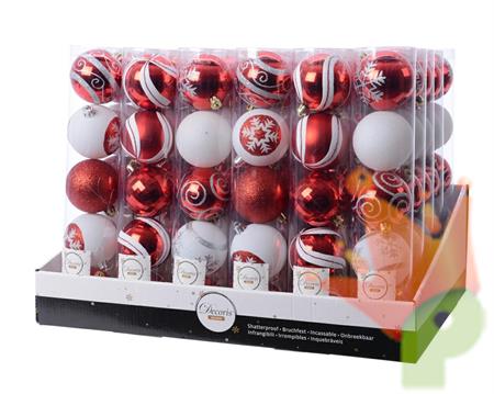 PALLINE NATALIZIE 60MM BIANCO E ROSSO 5 PZ IN TUBO