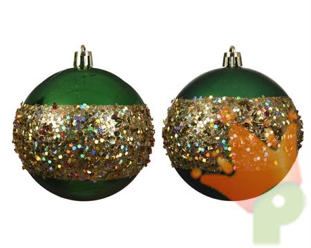 PALLINA NATALIZIA 8CM VERDE CON GLITTER ORO