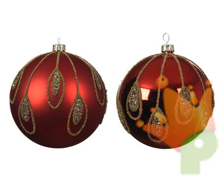 PALLINA NATALIZIA ROSSA  8CM CON DECORI ORO