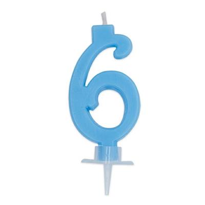 CANDELINA NUMERO 6 CERA ITALIC CELESTE 7CM