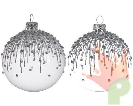 PALLINA NATALIZIA 8CM TRASPARENTE CON GLITTER ARGENTO
