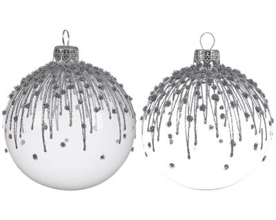 PALLINA NATALIZIA 8CM TRASPARENTE CON GLITTER ARGENTO